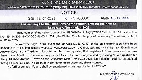 OSSSC LABORATORY TECHNICIAN ANSWER KEY OUT//OSSSC ANSWER KEY/LABORATORY TECHNICIAN/ANSWER KEY