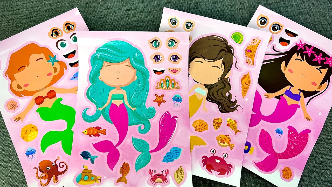 [🎁Paper DIY🎁] Disney Princess & The Little Mermaid Stickers 💗 Moana, Mulan, Ariel, Elsa, Snow White