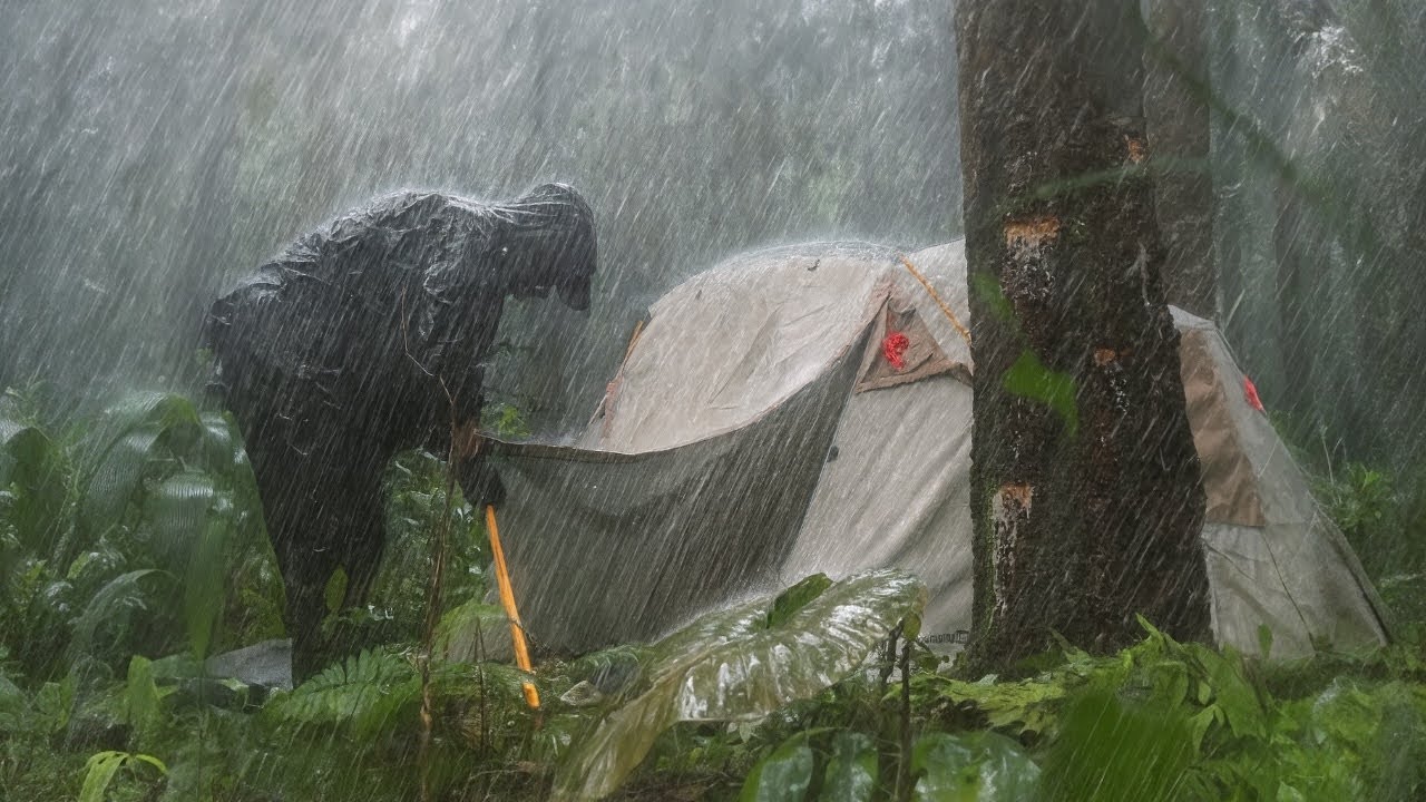 Best Camping Spot Still FLOODED in Extreme Rain‼️Relaxing Camping in Heavy Rain in the Woods