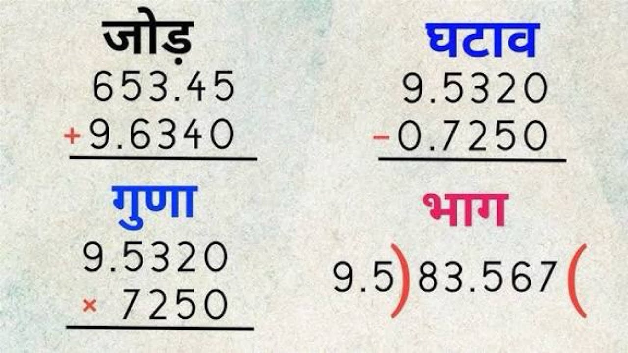 दशमलव का जोड़ घटाव गुण भाग || Dashamlav ka jod ghatav guna bhag I point wala jod ghatav | addtion