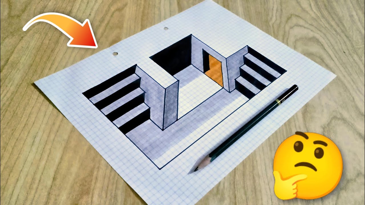 How to Draw a 3D Hole with Stairs 🕳️ | Mind-Blowing Optical Illusion! 😱