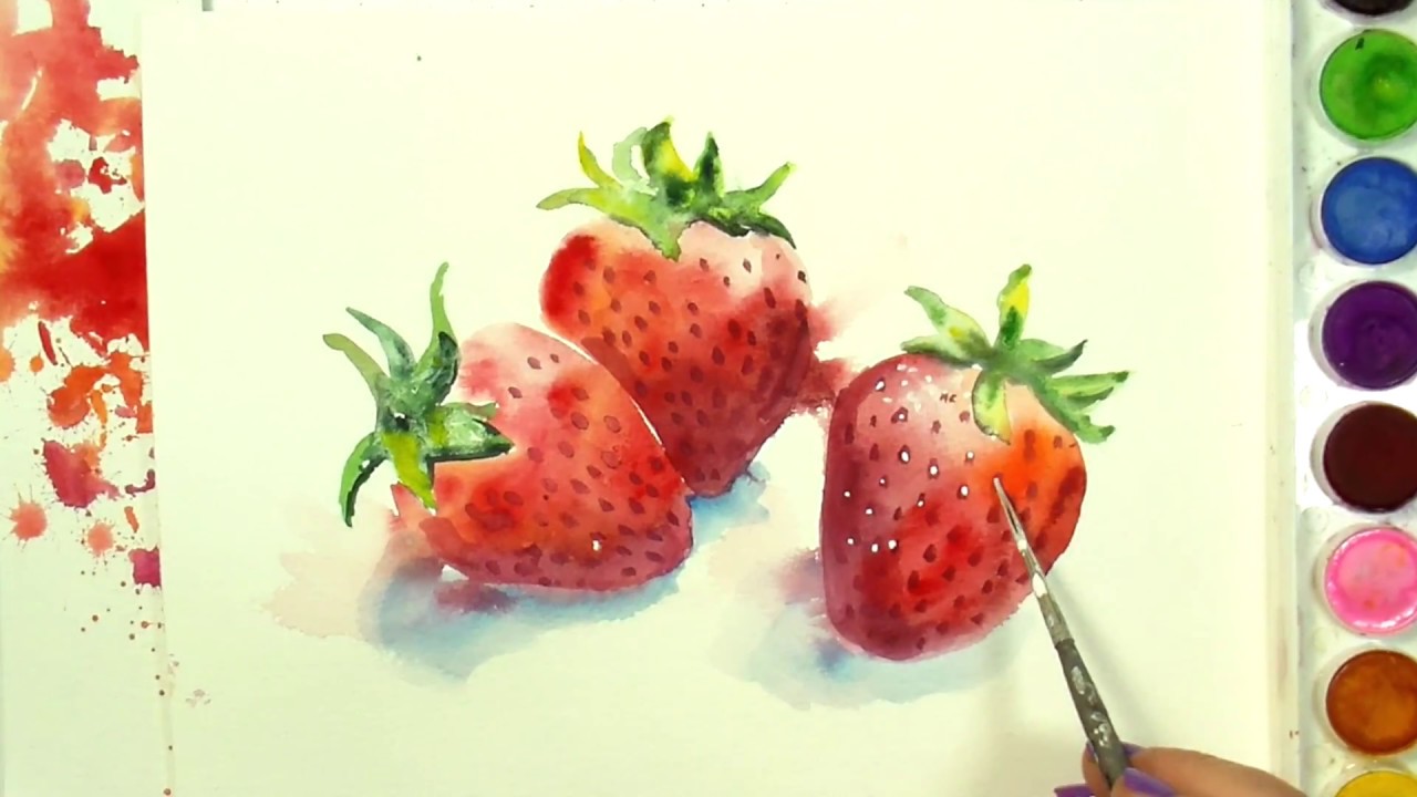 How To Paint A Realistic Strawberry In Watercolor By Anna Mason Youtube Strawberry Watercolor Watercolor Cake Tutorial Strawberry