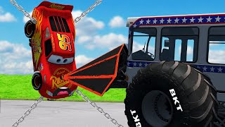 POOR LIGHTNING MCQUEEN VS GIANT MONSTER BUS