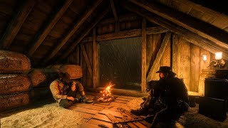 Arthur & Dutch Shelter in a Cabin | Resting Through the Thunderstorm | RDR2 ASMR Ambience