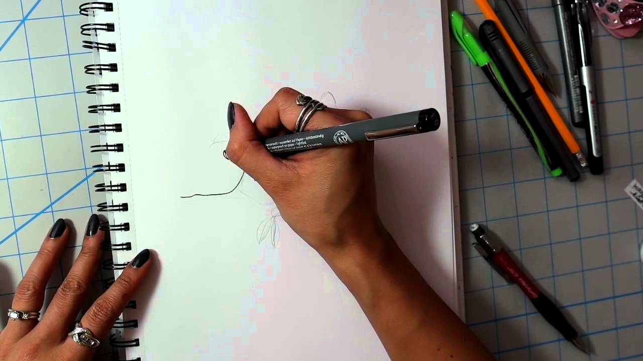 how i draw cherry blossoms - doodle art journal entry - YouTube