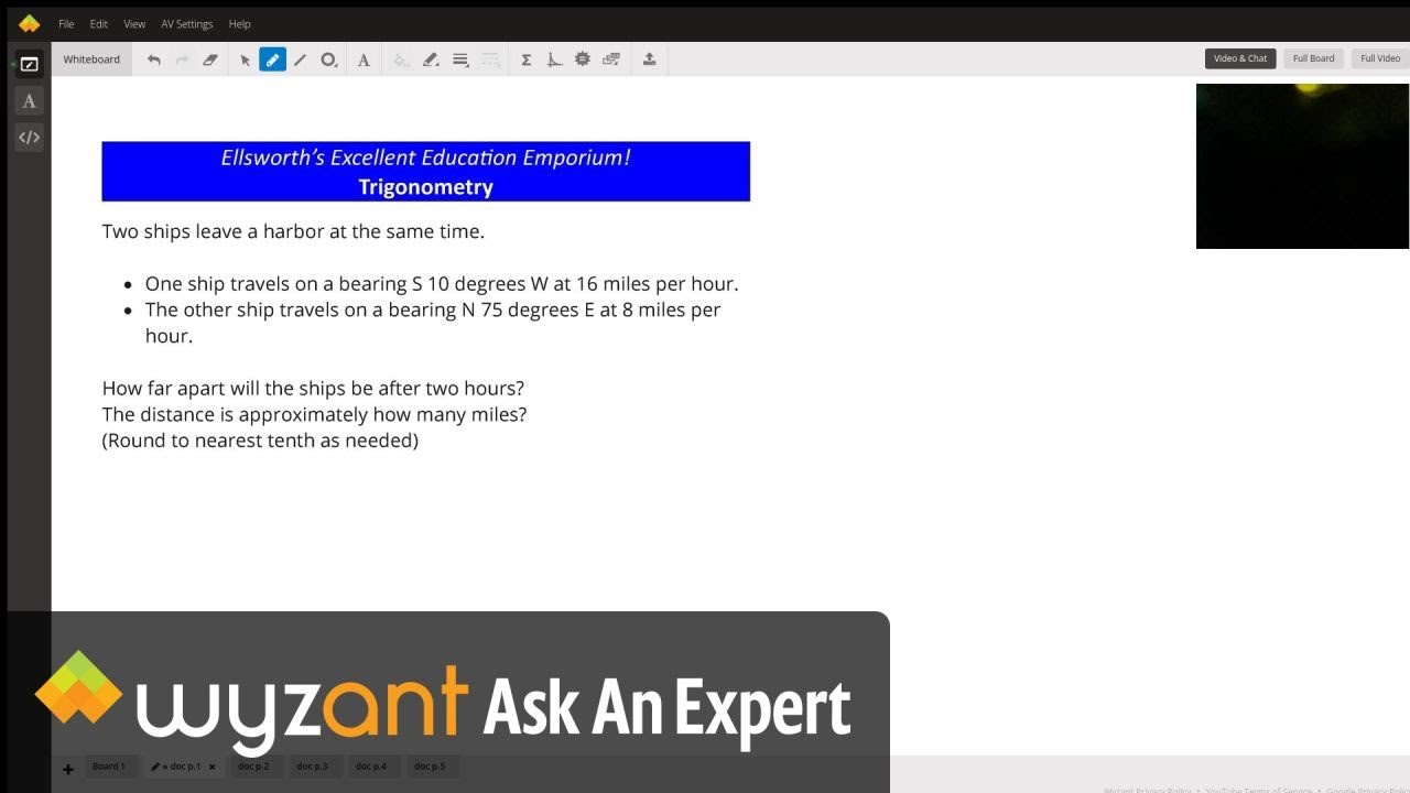 Law of Cosines! How far apart are the ships after 2 hours?