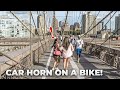 Great Reactions from the Loud Bike Car Horn on the Brooklyn Bridge