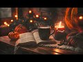 The witching hour  cozy  mysterious ambience book candle coffee  cozy rain on halloween 