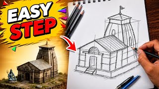 Kedarnath temple drawing | Lord shiva Mahadev kedarnath drawing 