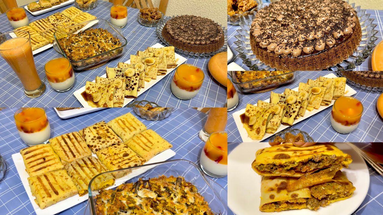 فطورنا اليوم🌙ساهل ماهل وكيوجد بزربة👌🏻كريب خطير حسن من ديال الزنقة وكيكة بالشكلاط مع تحلية منعشة