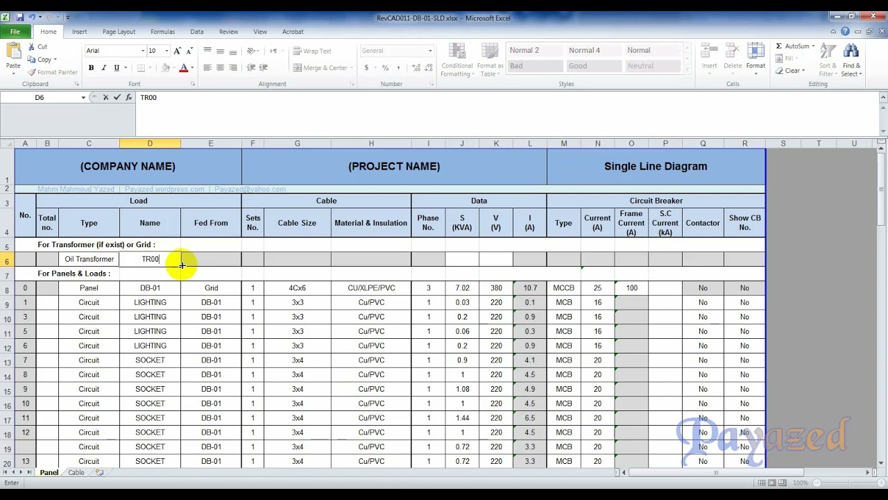Create Excel of single line diagram (SLD) for selected blocks (SLDC) Lisp