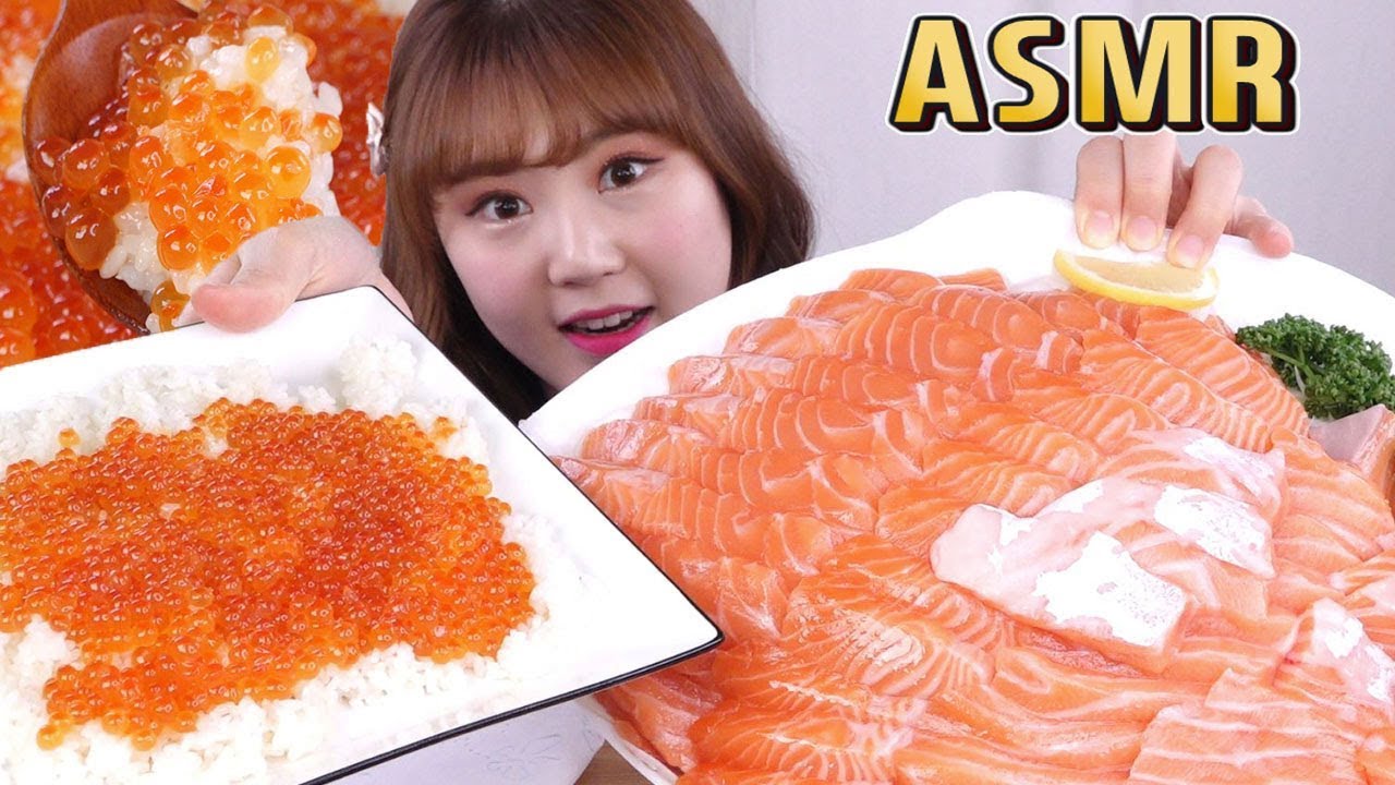 ASMR｜두툼한 연어회와 연어알 덮밥 그리고 자몽에 이슬!