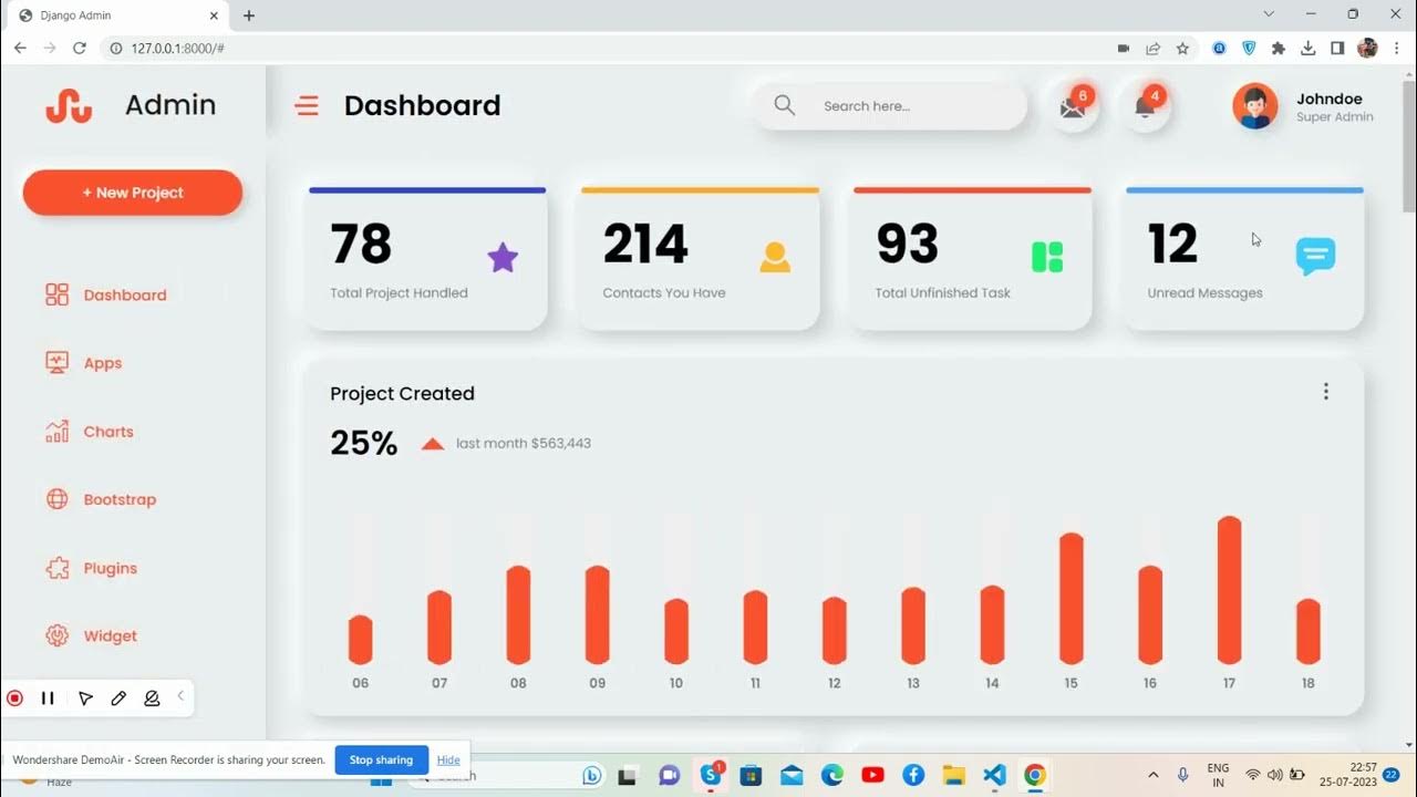 Create Animated Responsive Admin Dashboard Template using Django, Html ...