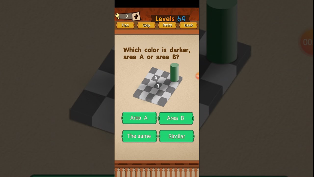 Super brain level 69 Which color is darker area A or area B? Walkthrough