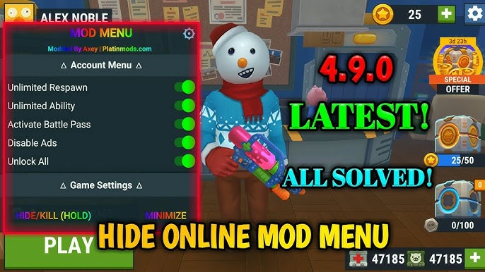 Hide online mod menu 4.6.1🔥, unlock all✓