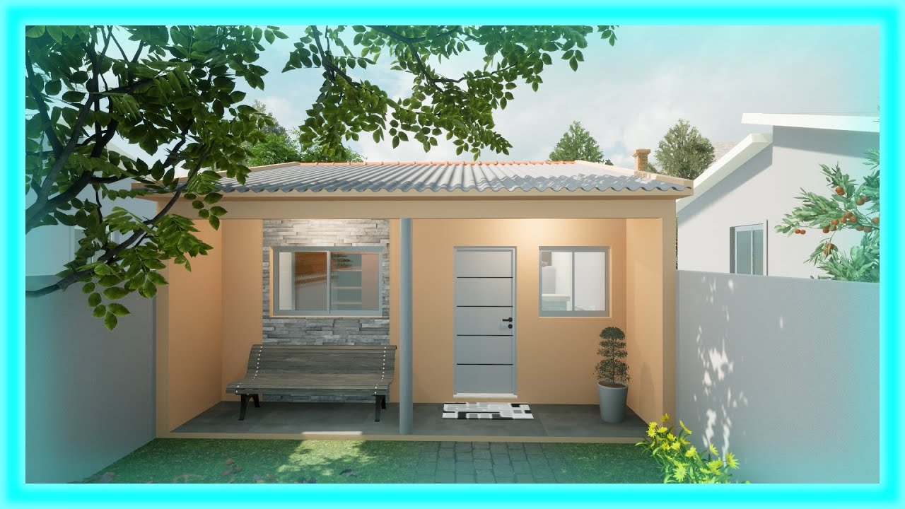 Planta de Casa Pequena 6x10 com 2 Quartos Cozinha Americana Varanda ...