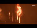 Commercial building destroyed by flames in Alhambra, California.
