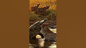 Leopard bite crocodile above river #wildliferescue #animallife #crocodileattacks