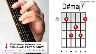 d# major 7th - learn guitar chords quick - easy tutorial - bar chord lesson