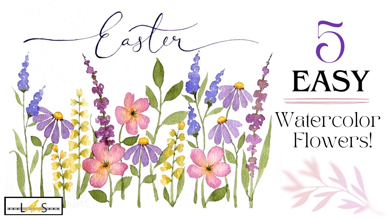 5 простых акварельных цветов, которые вам НУЖНО попробовать нарисовать! простая акварельная живоп...