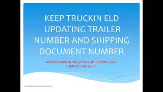 MOTIVE ELD UPDATE REQUIRED INFORMATION - SHIPPING INFO AND TRAILER