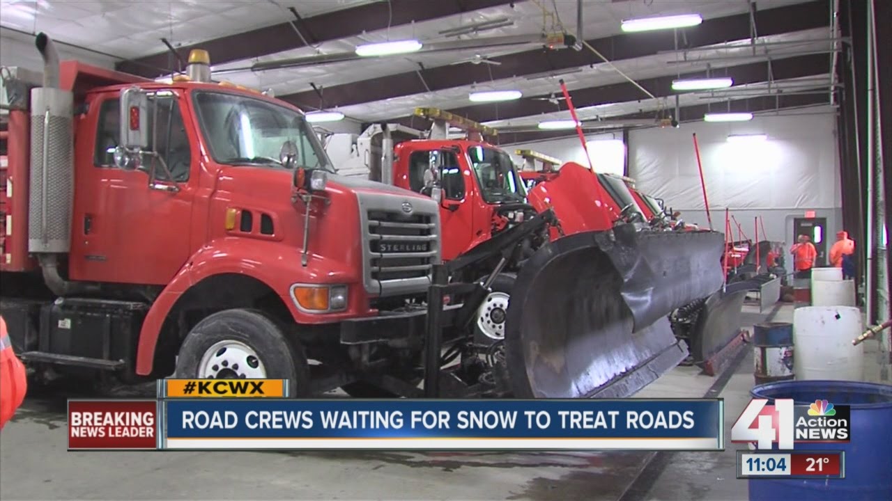 Road crews waiting for snow to treat roads - YouTube