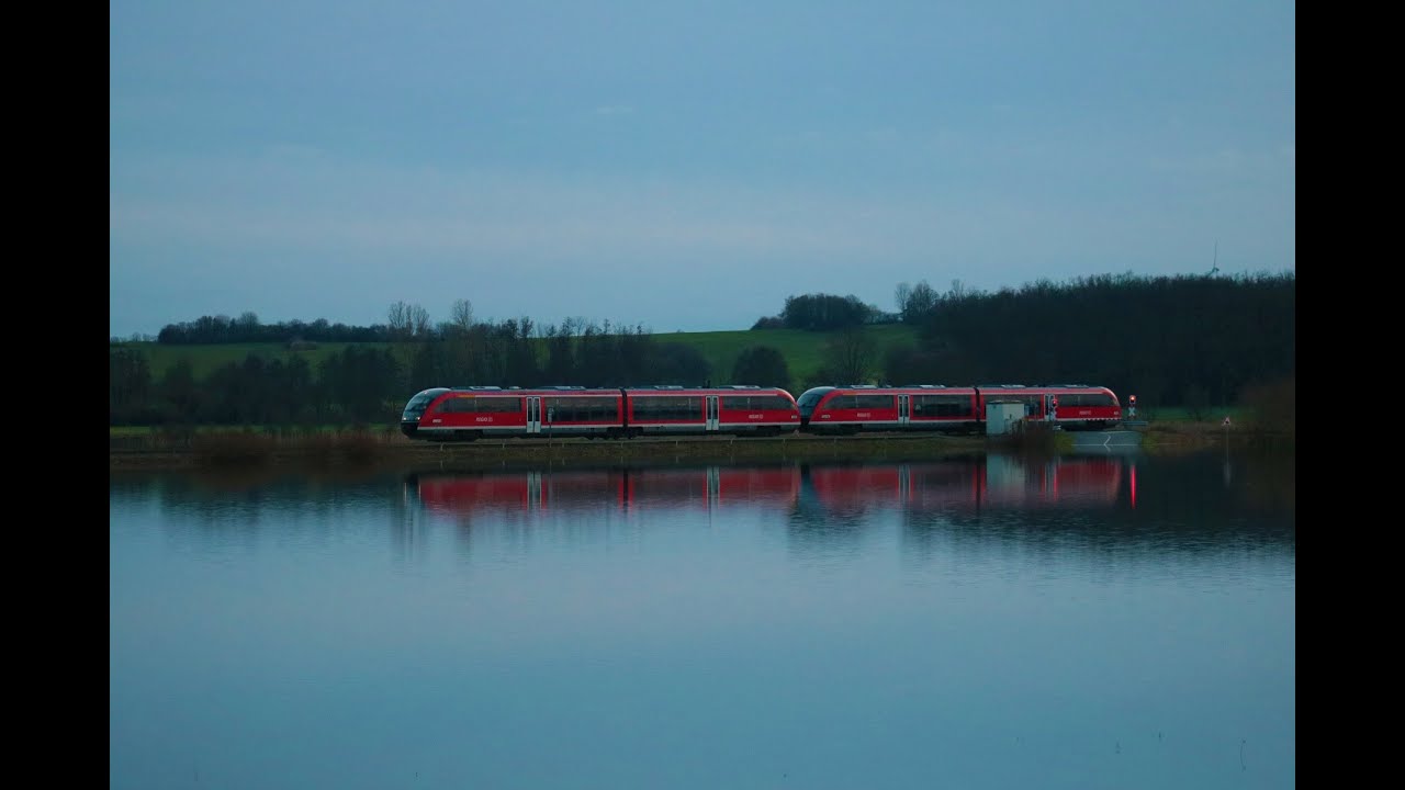 [Bahnübergang mitten im Wasser] DB Regio 642 xxx als RB34 in Nidderau ...