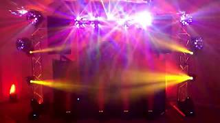 New truss arch and moving heads plus 8 swarm wash lights! Looks rather good!