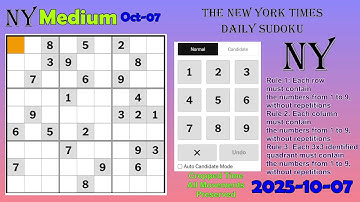 The New York Times Daily Sudoku 2025-10-07 Medium