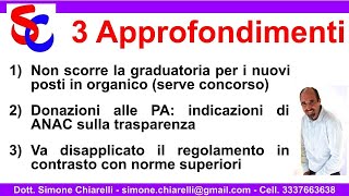 3 approfondimenti di Simone Chiarelli (graduatorie, donazioni PA, disapplicazione regolamenti)