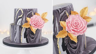 Marble Cake with Gold Leaf + Big Rose Tutorial - Tan Dulce