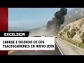 Captan choque e incendio de dos tractocamiones en autopista de Nuevo León