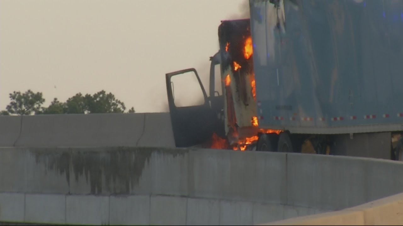 Tractor trailer fire on I-20 ramp - YouTube