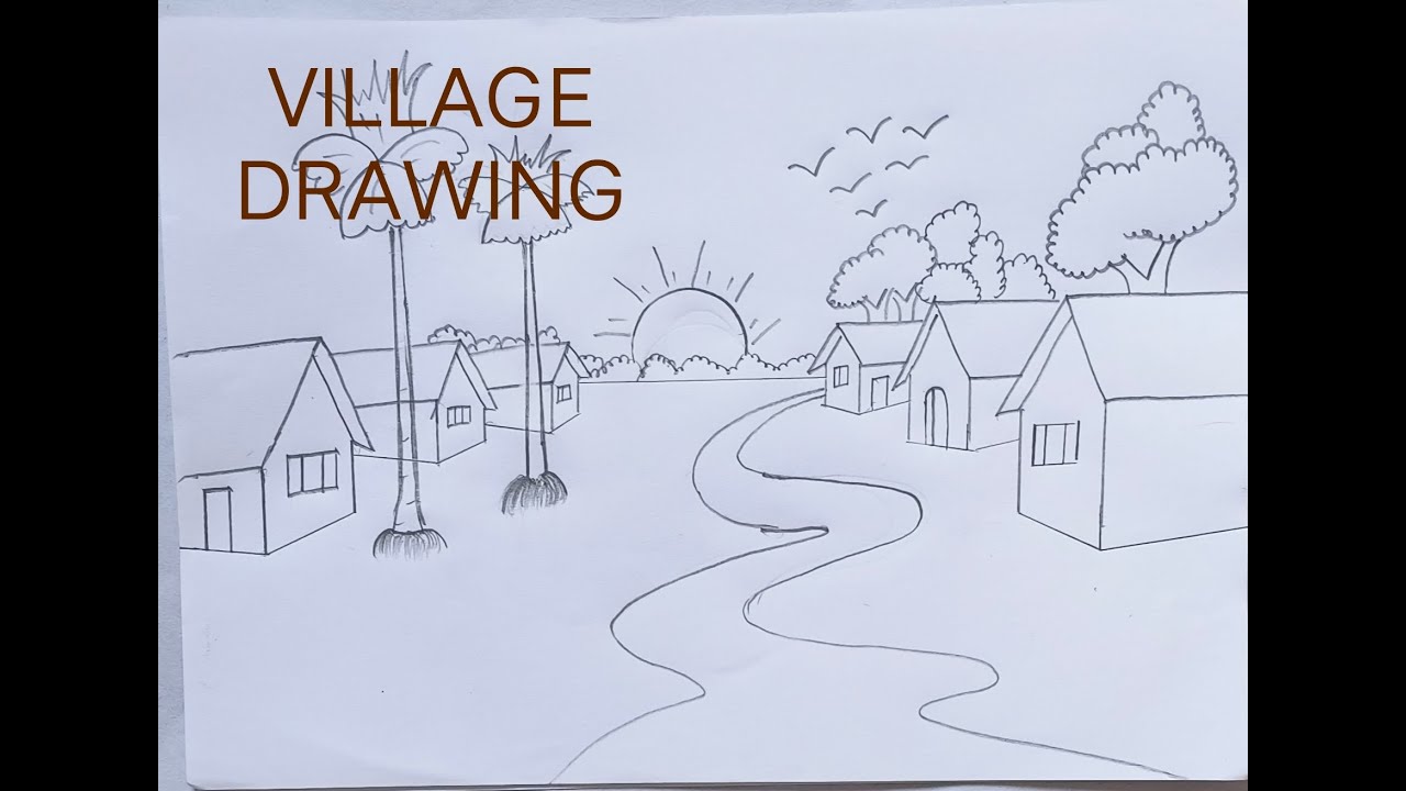 Drawing a Beautiful Village Scene | Step By Step Tutorial