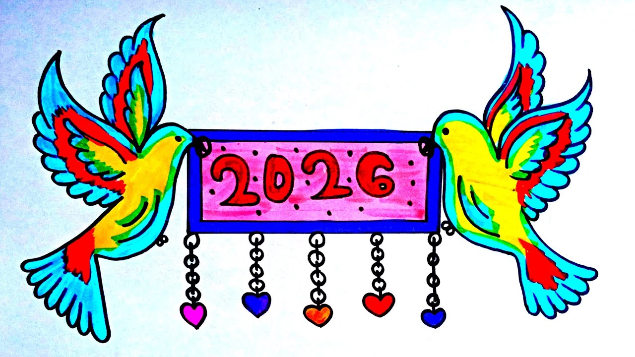 Happy new year viral drawing for dove || Easy Pigeon Drawing  || Dove Happy new year drawing 