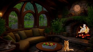 Cozy Cabin Ambience Rain and Fireplace | Hobbit Ambience | A Little Corner with Rain Sounds