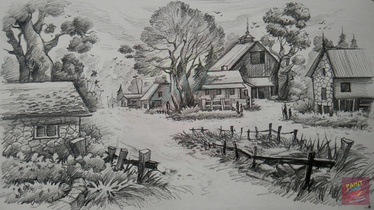 A Landscape With Pencil | Pencil Art | Paintlane - YouTube