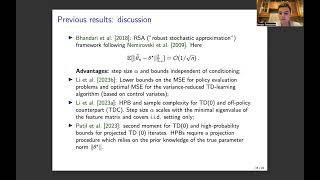 Finite Sample Analysis of the Temporal Difference Learning - COLT 2024 talk by Sergey Samsonov