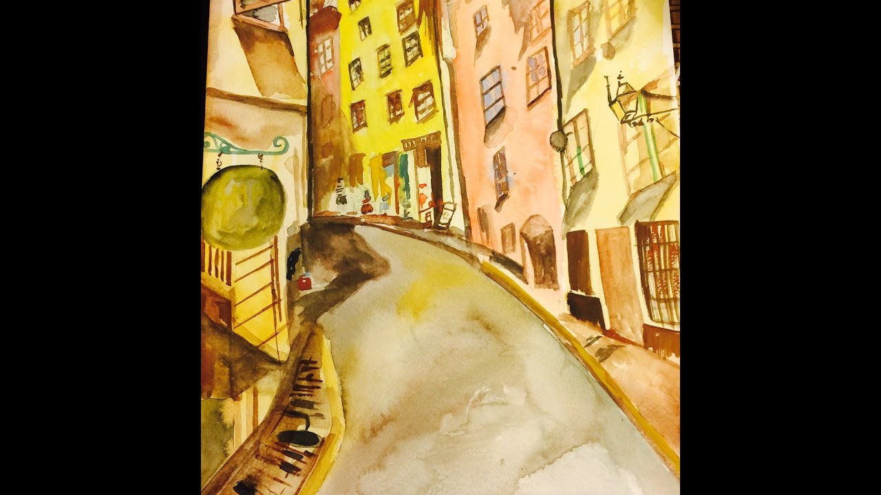 watercolor street tutorial.[sheetami] - YouTube
