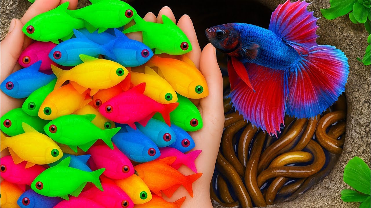 Amazing Catch Beautiful Aquarium Fish in Giant Colorful Eggs — Lionhead Ranchu,Fire Eel & Betta Fish