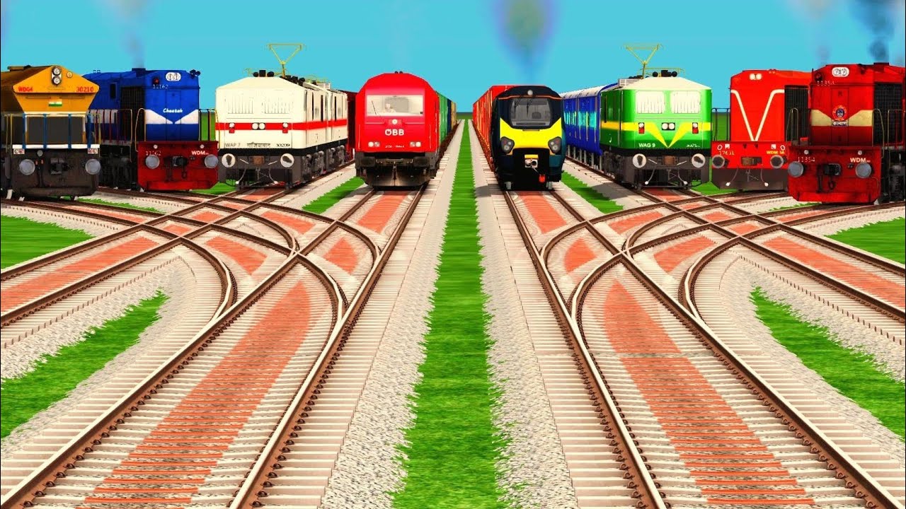 All Indian Train Crossing By Daimond Railroad Express Train Track ll railgadi cartoon games ll train