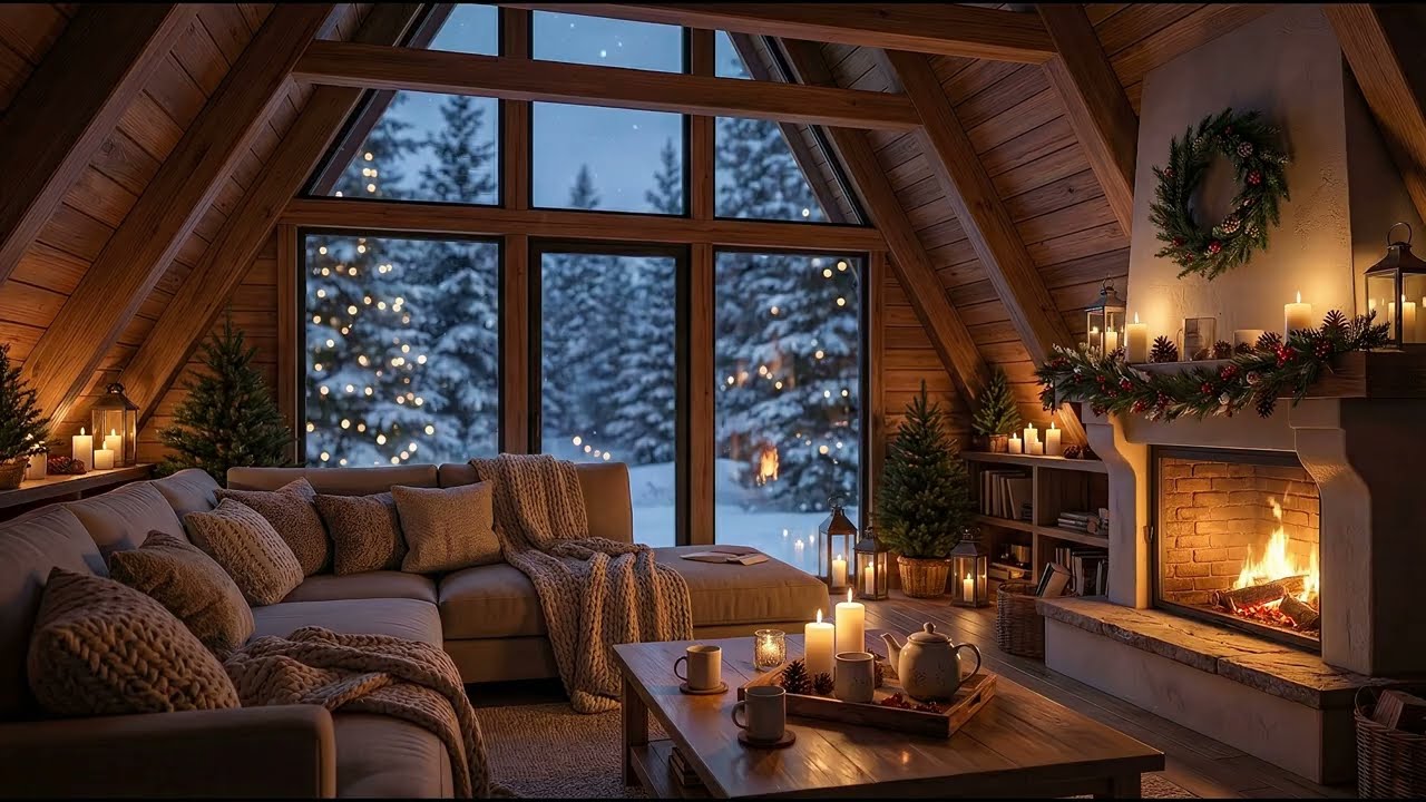 You’re by the Fireplace in a Snowy Cabin 🔥❄️ Gentle Winter Ambience | 4K | 4 Hours