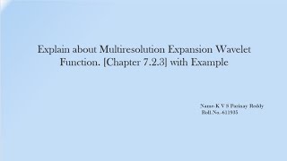 Multi Resolution Expansions Wavelet Function Profile