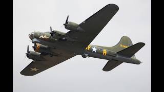 Boeing B-17G Flying Fortress โSally Bโ flying display at Air Fete '97 airshow (MilitaryAircraft.de).