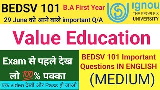 IGNOU BEDSV 101 Value Education IN ENGLISH / BEDSV 101 Most Imp Questions / BEDSV ONE SHOT 
