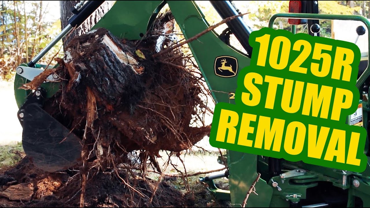 Digging a Tree Stump with the John Deere 1025r Backhoe YouTube
