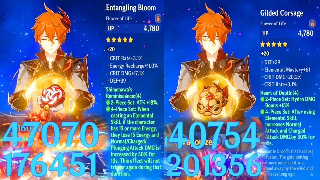 Childe C0 Shimenawa vs Heart of Depth 4 Set - Charged Atk & Nuke Damage Comparison