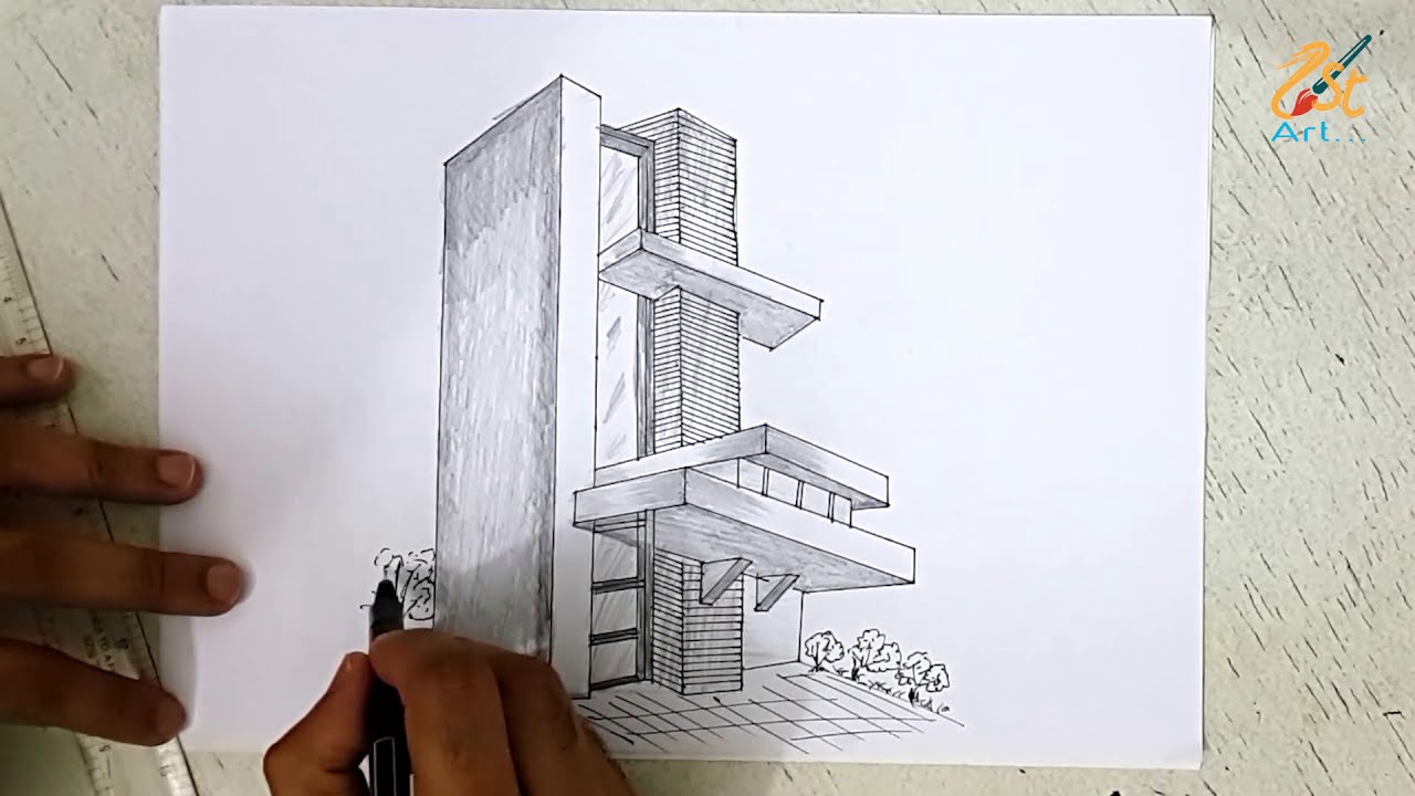 Architectural Drawing | How to Draw a 3D Multi Storage Building as ...