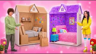 Cheap VS Luxury Bedroom ✨👑 Cardboard DIY House Challenge!