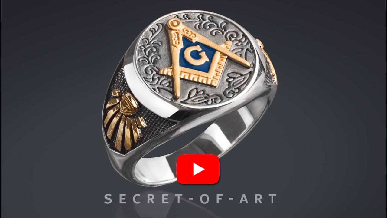 Masonic Ring Silver 925 Freemason jewelry Master Mason 24K-GoldPlated size 8-13